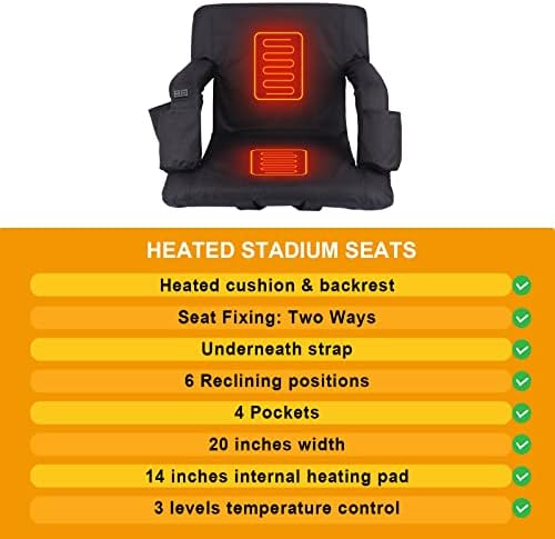 מושבי אצטדיון מחוממים כפולים ליציע עם 6 עמדות תמיכה לאחור, 1 הצמד, 4 כיסים-3 כסאות קמפינג מחוממים ברמת