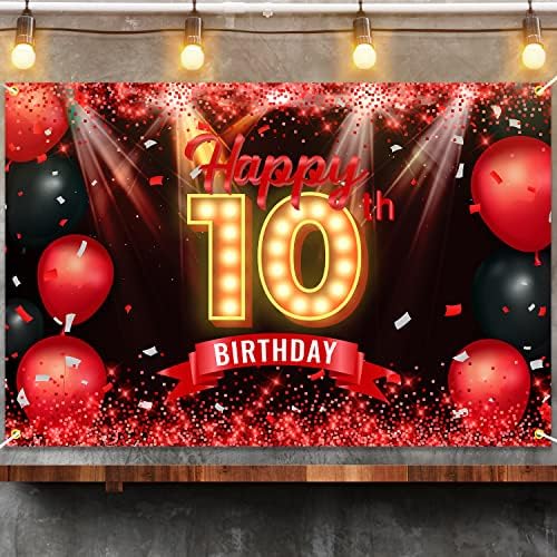 שמח 10 יום הולדת באנר רקע אדום ושחור 10 שנים רקע יום הולדת קישוטי עבור בנות בני צילום ספקי צד גליטר
