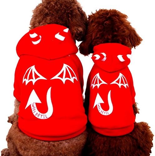 Pegasus Selmai בגדי כלבים קטנים לבנות ז'קט קפוצ'ון כלבים דפוס מפלצת זוהר ב- XS אדום כהה