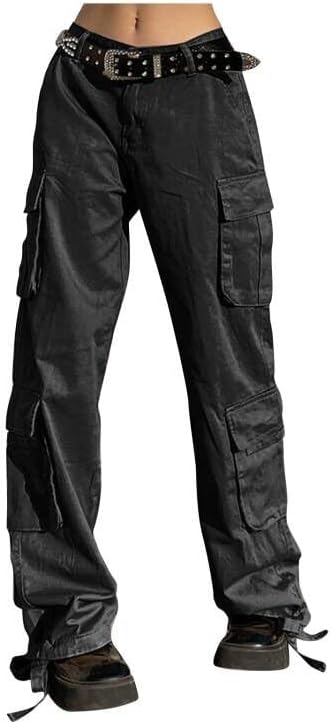 מכנסי מטען נשים מכנסי מטען בגי y2k מכנסיים רצים מכנסיים פאנק מזדמנים מרובים כיסים רגל רופפים מכנסיים