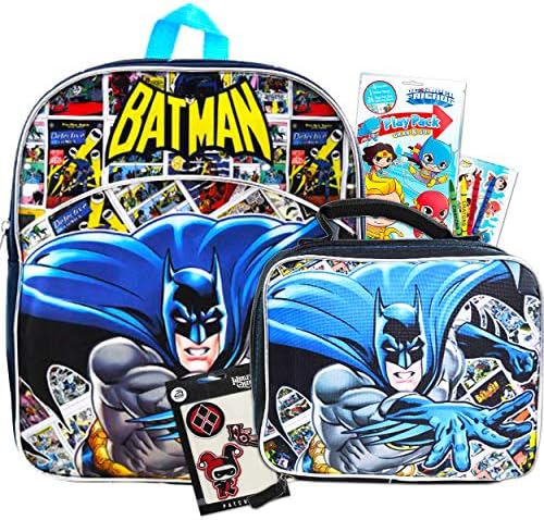 באטמן תרמיל עם קופסא ארוחת צהריים לפעוטות ילדים צרור סט ~ דלוקס 11 באטמן בית ספר תיק עבור בני גברים עם