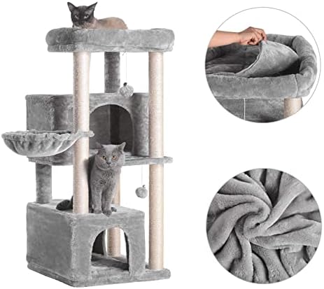 עץ חתול היי-אח ,דירת חתולים רב מפלסית לריהוט מגדל חתולים גדול עם עמודי גירוד מכוסים סיסל, 2