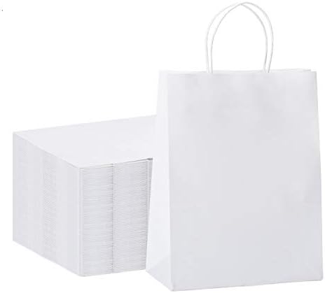 שקית מתנת נייר קראפט לבנה עם ידיות, 10 על 5 על 13 שקיות נייר מכולת קניות בתפזורת 100 יח', לטובת מסיבה,