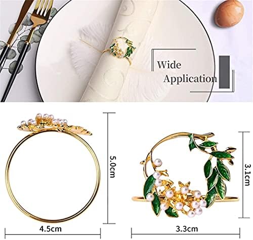טבעת מפית של TJLSS טבעת מפיתת פרחים מוזהבת סט של 6 מחזיק מפית מתכת לקישוט שולחן ארוחת ערב לחתונה