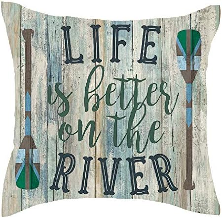 ג'ימרו לזרוק כיסוי כרית 18x18 סינצ'ס מתנות חיי הקיץ טובים יותר על נהר עץ משוטים