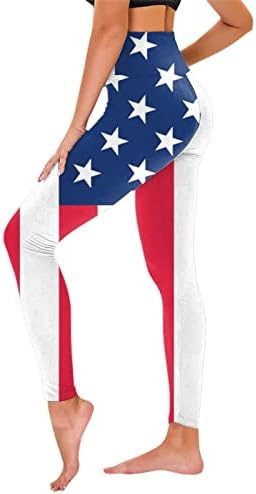חותלות דגל אמריקאיות בקרת בטן נשים פטריוטית מכנסיים דגל אמריקאי פטריוטי מכנסי חותלות הקתות קדמיות קפרי קפרי