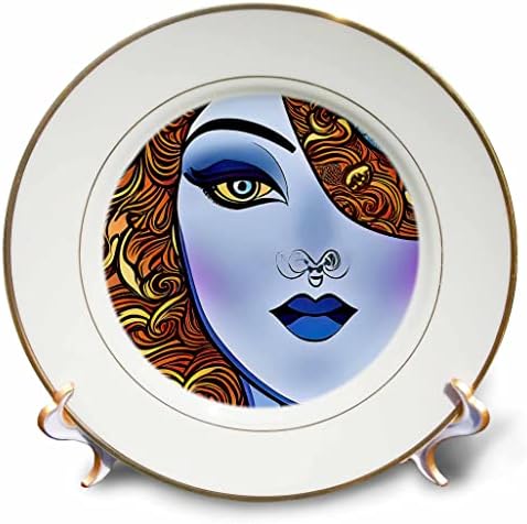 3drose Art Nouveau Woman. נסיכה פנטסטית מסתורית עם מתנת פנים כחולות - צלחות