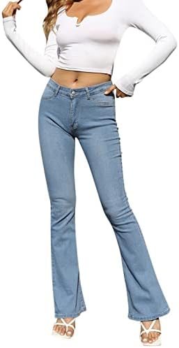 מכנסיים אמצעיים מגף נשים ג'ינס ג'ינס דקיק מזדמן עם כיסים אתלטי פלוס מכנסיים בגודל מכנסי ג'ינס חותכים