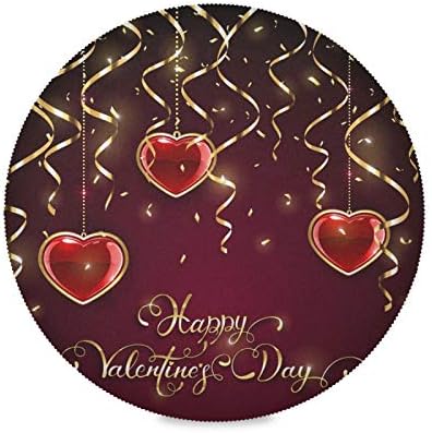 יום אהבה שמח ולב אדום, מפת שולחן עגולה עמידה בפני דהייה בד שולחן נגד כיווץ כיסוי שולחן רחיץ לפנימי או חיצוני