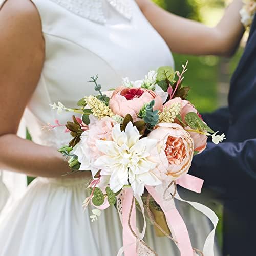 חתונה זרי כלה שושבינה, לבן וורוד מלאכותי ורדים סוסי פוני פרחים לחתונה סידורי קישוט