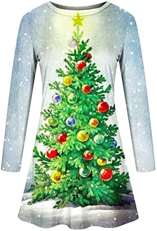 שמלות חולצה לנשים שמלת סוודר באורך מידי חג המולד 3 ד מודפס י2 ק רוקבילי חג מזדמן שמלה קיצית
