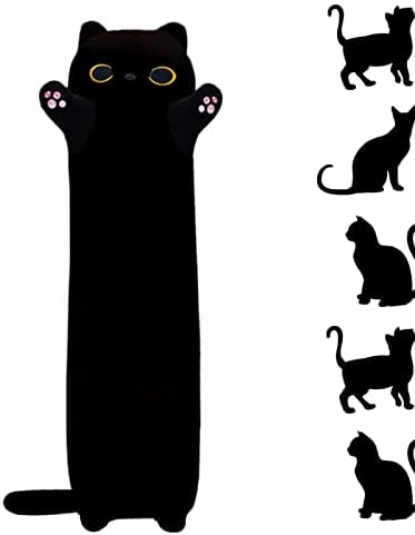 רקסינק ארוך חתול קטיפה כרית גוף, 35.43 '' Kawaii חתול שחור קטיפה קטיפה קטיפה כרית שינה חתול רך ספה חיה ממולאת