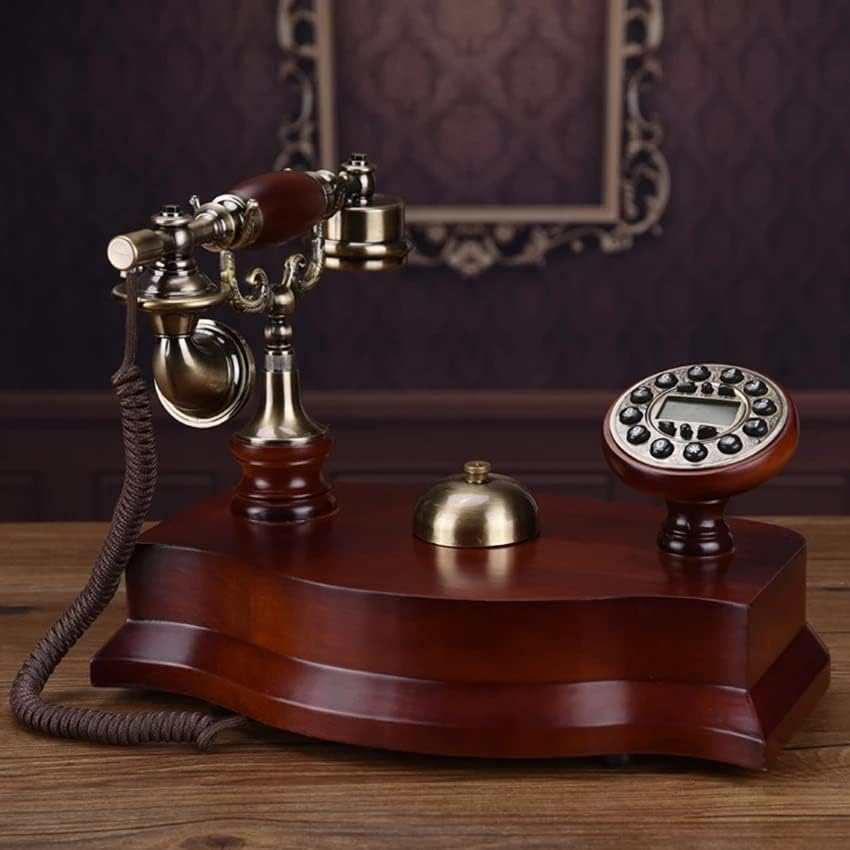 MMLLZEL טלפון עתיק טלפון קווי טלפון מעץ מוצק עם מזהה מתקשר, חיוג כפתורים, יבשנים עם תאורה אחורית, רינגטון מכני