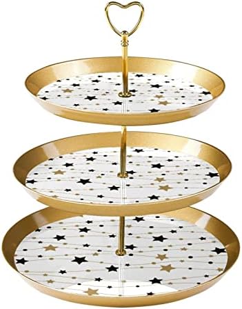 עמדת עוגות סט 3 דוכני קאפקייקס שכבה פלטת מאפה לשימוש חוזר לקישוטים למסיבות תה יום הולדת, אופנת כוכבים שחורים