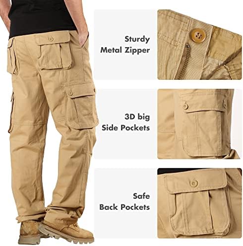 מכנסי מטען גלסטור לגברים רגועים בכושר מכנסי עבודה מזדמנים מכנסי טיולי כותנה טקטי עם כיסים חאקי 32