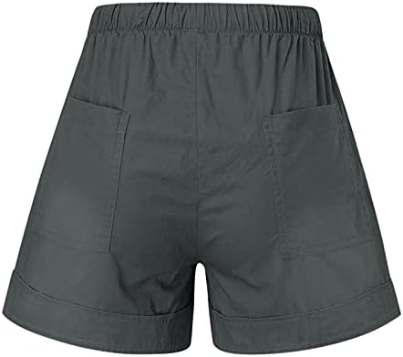 קיץ פרימיום מכנסי מתיחה מוצקים רכים מכנסיים המותניים המותניים מכנסיים קצרים בכיס נשים נוחות אלסטיות רופפות