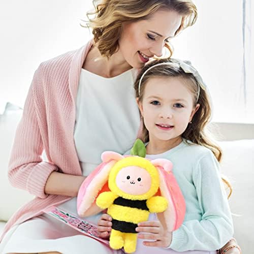 כרית צעצוע של Moresec Clush, ארנב תות הפיך ＆ צעצועי קטיפה דבורים עם רוכסן, ארנב ודבורים מתנות צעצועים קטיפה