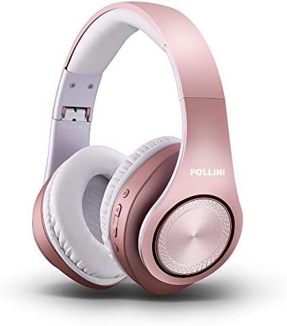 אוזניות Bluetooth של Pollini מעל אוזניות, אוזניות אלחוטיות v5.0 עם 6 מצבי EQ, אוזניים רכות-חלבון-חלבון ומיקרופון