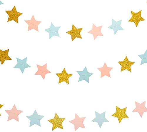 Weven ורוד כחול זהב כוכב גרלנד נצנצים נייר נייר זרם נצנוץ כוכב כוכב למקלחת לתינוק משתלת ילד או ילדה