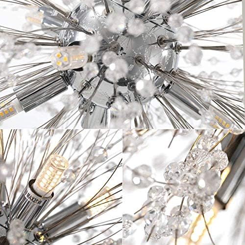 Vikaey Dandelion Crystal Crystal Crystal 12 אור נברשות ואור תקרת LED לעמעום שחור.