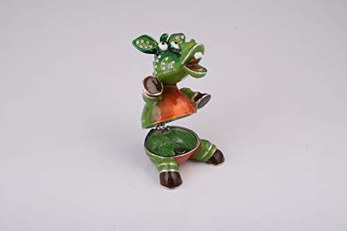 קרן קופל ירוק תנין תנין קופסת תכשיטים מעוטרים בקריסטלים סברובסקי חיה שיקית אוספי מתנה ייחודיים מעצבים