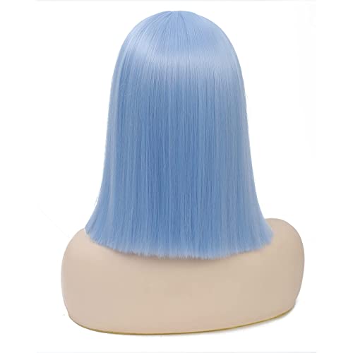 כחול פאה סינטטי ישר שיער קצר בוב חמוד התיכון חלק כתף אורך אופנה צבעוני פאות