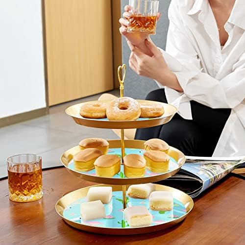 עמדת עוגות סט 3 דוכני קאפקייקס שכבה פלטת מאפה לשימוש חוזר לקישוטים למסיבות תה יום הולדת, פלמינגו