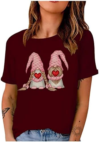 חולצת יום האהבה נשים אוהבות לב חולצת טריקו שרוול קצר גנומים חמודים זוג הדפס גרפי טופ חולצות צווארון