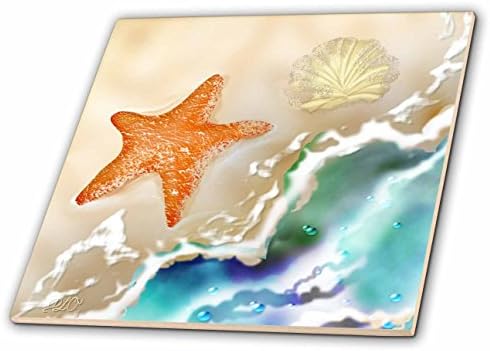 3אריחי ורדים, כוכבי ים וצדפים בחול ליד האוקיינוס אמנות דיגיטלית