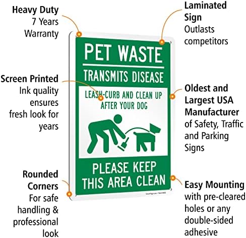 SmartSign פסולת חיות מחמד משדרת מחלות, רצועה-פרבר וניקוי אחרי הכלב שלך, אנא שמור על שטח זה נקי שלט מתכת עם