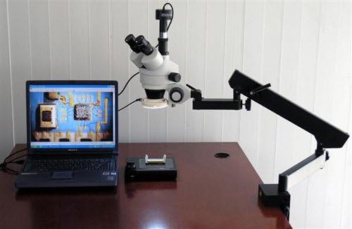 מיקרוסקופ זום סטריאו טרינוקולרי מקצועי דיגיטלי של אמסקופ 6 הרץ-פרל-8 מ', עיניות פי 10, הגדלה פי 3.5-90,