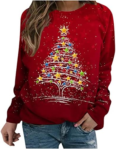 סוודר חג המולד מכוער נשים מסתובבות עץ חג המולד חולצות חולצות שרוול ארוך סווטשירט סווטשירט מדליק חולצות
