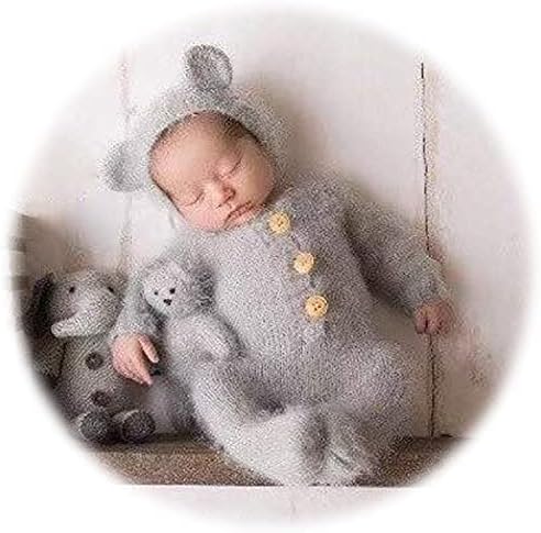 יילוד ילד פוטושוט תלבושות ואבזרים דוב מצנפת עם רגל רומפר תינוקות תינוק צילום סרוג סרוג סט