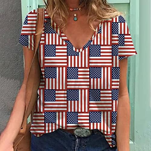 חולצות פטריוטיות לנשים שנעשו בארהב טוניקה צמרות יום עצמאות חולצות טיז חולצות עם שרוולים קצרים מזדמנים לבוש