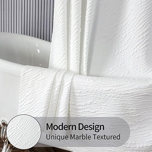 מיטובילה לבן וילון מקלחת מבד מודרני, גלי חווה וילונות מקלחת בד לעיצוב אמבטיה ניטרלי, תלת מימדי