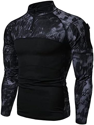 חולצת קרב תקיפה של Ctreela Mens, חולצת טריקו של צווארון רוכסן צבאי, חולצה טקטית של שרוול ארוך