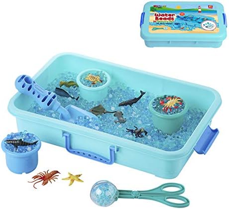 DAZMERS 16OZ חרוזי מים צעצועים חושיים סט עם בעלי חיים ים, 20 יחידות דמויות אוקיינוס ​​ומכסה - פעוטות ישנים של