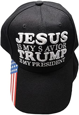 ישו הוא שלי מושיע טראמפ הוא שלי נשיא שחור ארהב דגל על ביל פוליאסטר מתכוונן רקום בייסבול כדור כובע כובע