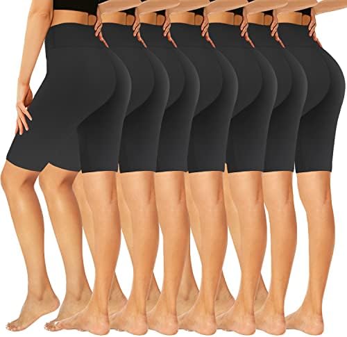 Groteen 7 חבילות מותניים גבוהות 5 ''/8 '' מכנסי אופנוען לנשים - אימון שחור רך חמאה יוגה יוגה רצה מכנסיים