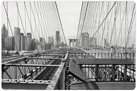 מחצלת חיות מחמד מודרנית למזון ומים, נוף וינטג 'של גשר ברוקלין בניו יורק מכונאי ארה' ב הדפס אמריקאי, מלבן מחצלת