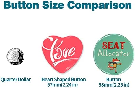 חלקי כפתור של Happizza בצורת לב 2.24 אינץ '/57 ממ כפתור כפתור יצרנית מכונת לב, צורת לב, כפתורי