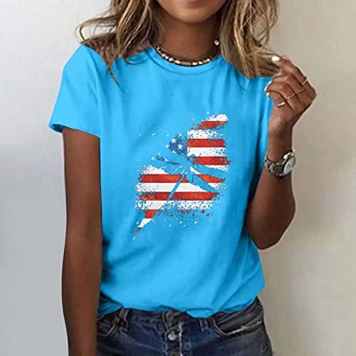 נשים 4 ביולי צמרות דגל אמריקאי דגל שפירית הדפס חולצות טי 2023 חולצות יום עצמאות פטריוטיות בקיץ חולצות חולצות