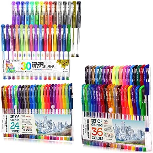 עטים ג'ל צבעוניים בצבע וולה - סטים של 24, 30 ו -36 עטים