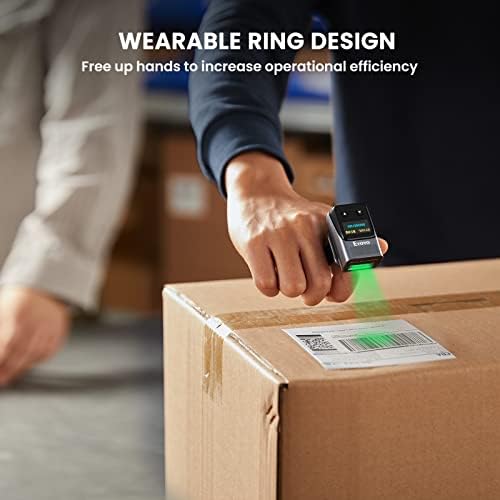 סורק ברקוד טבעת לביש של Eyoyo עם תצוגה, מיני 2D QR Bluetooth אלחוט אצבע ברקוד ברוד סורק קורא מלאי תואם