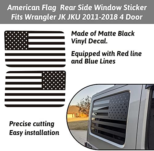 מדבקות חלון צד אחורי של Zhizhong מתאימות לג'יפ רנגלר JK JKU 2011-2018 4 דלת, מדבקה ויניל דגל אמריקאי שחור