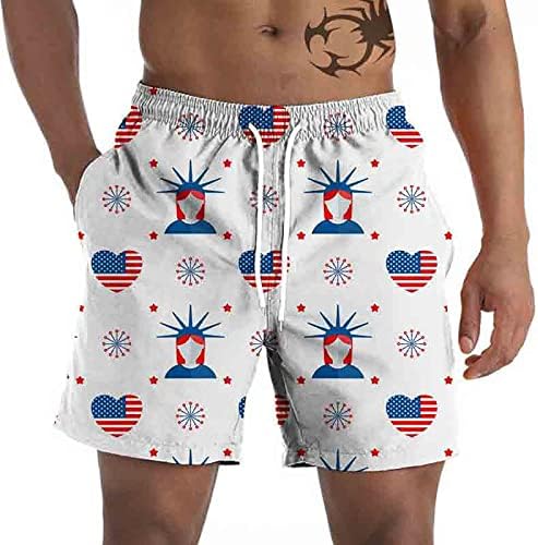 מכנסיים קצרים לגברים מכנסי חוף גרפיים לגברים מכנסיים קצרים מזדמנים 3D רביעי ביולי דפוס דגל דגל רטרו חוף