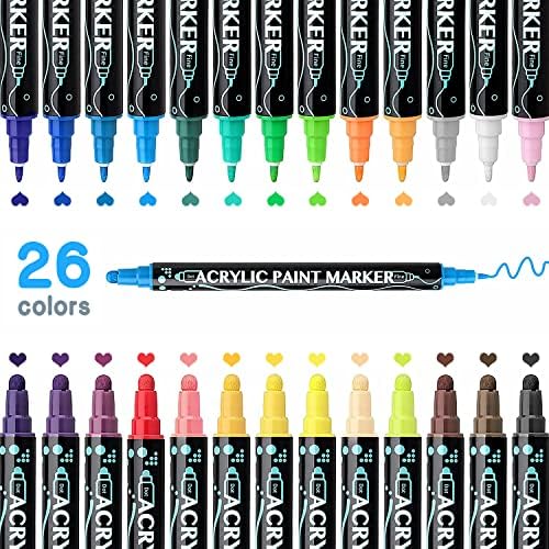 עטים לצבע אקרילי 26 צבעים, סמני צבע אקריליים כפול