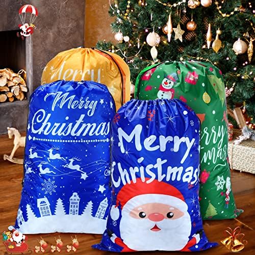 ניווגו 4 יחידות שק חג המולד סנטה גדול במיוחד 27.5 על 42 אינץ ' שקית סנטה שקית מתנה ענקית חג המולד שרוך שקיות