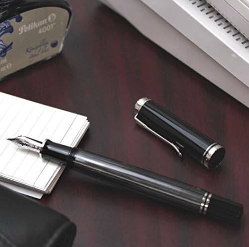 Pelican M405 EF Fountain Pen, נקודה עדינה במיוחד, פסים שחורים, סוג שאיפת סוברן