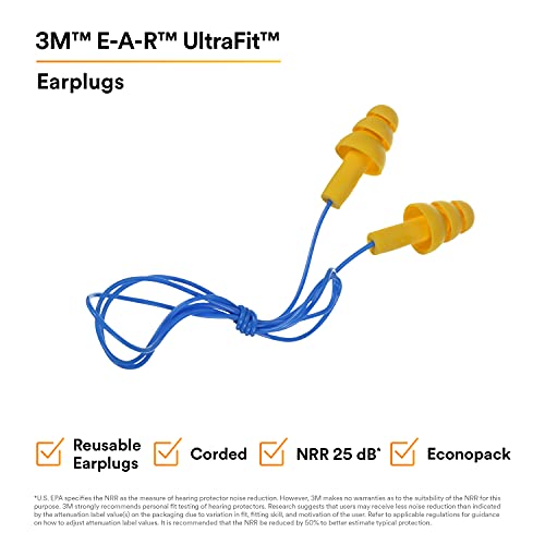 3M 40053 340-4014 E-A-R אולטרה אולטרה-אטמי אוזניים חוטים בתיבת מתקן Econopack, פולימר אלסטומרי, גודל